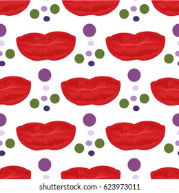 Decorative element with imprints of lipstick with circle ornate. Silhouettes of red lips isolated on white background.Vector