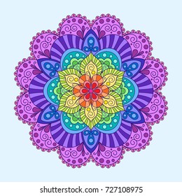 Decorative Element Isolated Colorful Mandala. Oriental Circular Pattern of Rainbow Colors. 