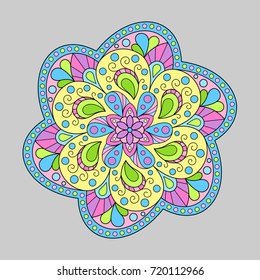 Decorative Element Isolated Mandala of Pastel Colors. Motley Oriental Circular Ornament.