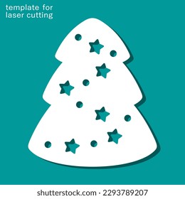 Decorative element is a kindred spruce. Simple children's Christmas decoration in cartoon style. Template for plotter laser cutting of paper, wood carving, metal engraving, cnc. Vector illustration.