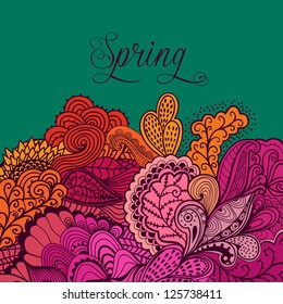 Decorative element, lace border. "Spring" lettering. Template wave design. Vector wave ornaments. Can be used for packaging,invitations, Valentine's Day decoration,bag template, print for packet, cup.