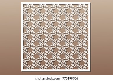 Decorative element for laser cutting. Geometric ornament pattern. Pattern quadrate lines. Ratio 1:1. Vector illustration.