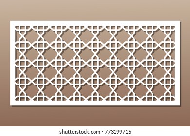 Decorative element for laser cutting. Geometric ornament pattern. Pattern quadrate lines. Ratio 1:2. Vector illustration.