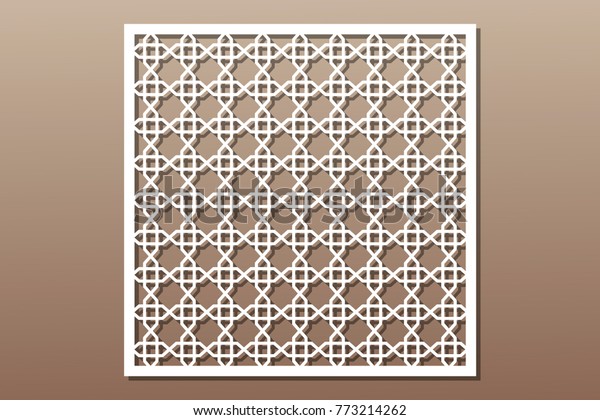 Decorative element for laser cutting.\
Geometric ornament pattern. Pattern quadrate lines. Ratio 1:1.\
Vector\
illustration.