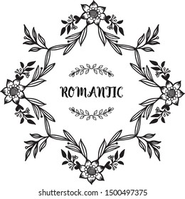 Decorative element leaf floral frame, for ornate of card celebration bride romantic. Vector