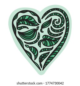 Decorative element of leaves heart. Vector illustration