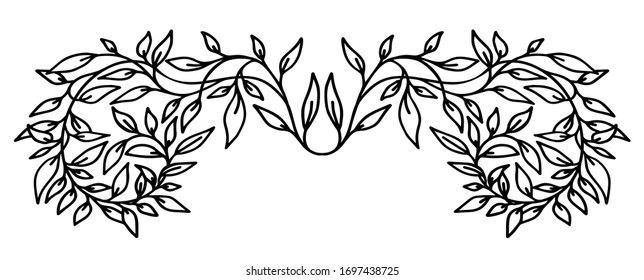 Decorative element from leaves on a white background. Monogram. Hand drawing. For design, print, embroidery, scrapbooking, forms for advertising cards or invitations. Vector illustration.