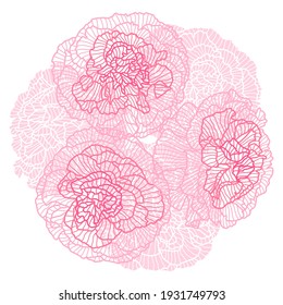 Decorative element with linear roses. Beautiful decorative stylized summer flowers.