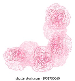 Dekoratives Element mit linearen Rosen. Schöne, dekorative und stilisierte Sommerblumen.
