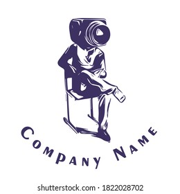 Decorative element for the logo. An image of a man sitting on a chair, with a camera head.