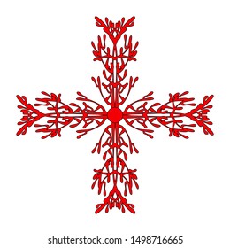 Decorative element, magical sign - bright red cross. Isolated vector symbol