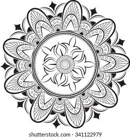 Decorative element. Mandala. Black contour.