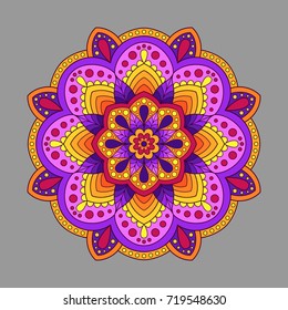 Decorative Element Mandala of Warm Colors. Colored  Oriental Circular Pattern.