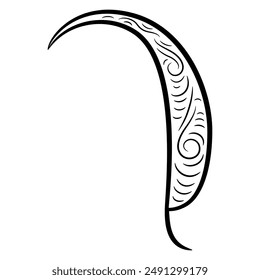 Decorative element in medieval style. Abstract illuminated manuscript motif. Black and white silhouette. Black and white linear silhouette.