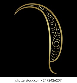 Decorative element in medieval style. Abstract illuminated manuscript motif. Black and gold linear silhouette.