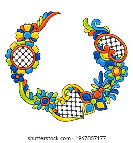 Decorative element with mexican talavera pattern. Decoration with ornamental flowers. Background with mexican talavera pattern. Decoration with ornamental flowers.