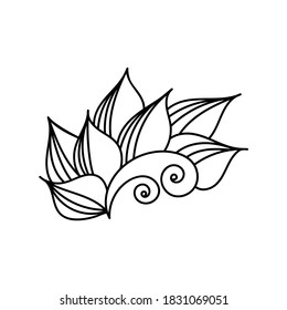 Decorative element original design, hand drawn illustration, black and white floral ornament