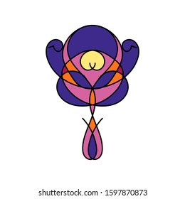 Decorative element of the ornament or pattern. Sign, icon, symbol, logo. Part of a stained glass window or mosaic. Vector illustration