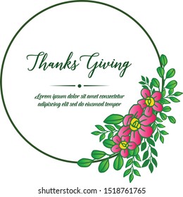 Decorative element of pink flower frame, for poster thanksgiving. Vector