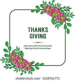 Decorative element of pink flower frame, for poster thanksgiving. Vector