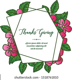 Decorative element of pink flower frame for text of thanksgiving. Vector