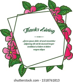 Decorative element of pink flower frame for text of thanksgiving. Vector
