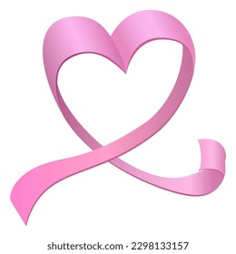 Decorative element from a pink ribbon in the form of a heart