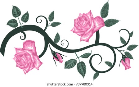 Decorative element with pink roses 