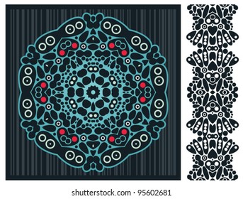 Decorative element and psychedelic seamless pattern. Vector colorful illustration.