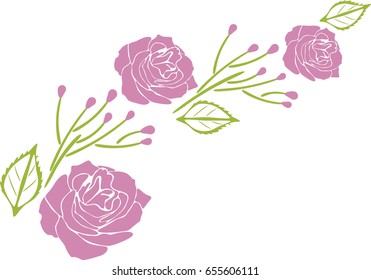 Decorative element with purple roses. Vector