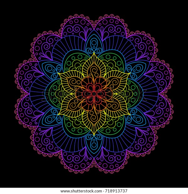 Download Decorative Element Rainbow Mandala On Black Stock Vector ...