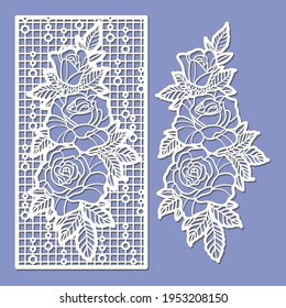 Decorative element with roses. For cutting from any material. For the design of interior details, furniture, postcards, invitations, menus, etc. Vector