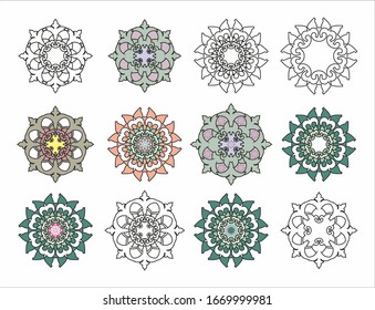 Decorative element rosette mandala set