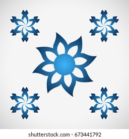 Decorative element. Round decorative ornament. Abstract blue flower. 