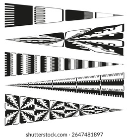 Decorative element set. Abstract pointed shapes. Graphic border Vector. Geometric pattern illustration.