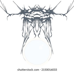 Elemento decorativo. Una joya mágica brillante en un puesto decorativo. Balón brillante. Gema montada. Balón espiritual. Diseño filosófico, religioso, de símbolo alquímico. Signo místico abstracto.