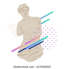 Decorative element with statue of Venus or Aphrodite flat vector illustration isolated on white background.