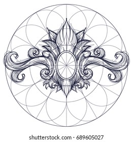 Decorative element in the style of Boho. Contour illustrations for the creation of tattoos, coloring, clothing design and printed products.