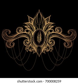 Decorative element in the style of Boho. Contour illustrations for the creation of tattoos, coloring, clothing design and printed products.
