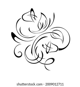 decorative element with stylized bells, leaves and curls in black lines on a white background