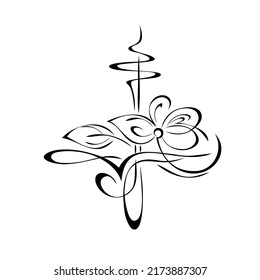 decorative element with a stylized blooming flower, leaf and abstract ornament. graphic decor