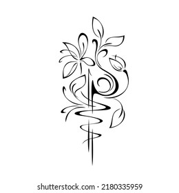 decorative element with stylized blooming flowers on stems with leaves and swirls. graphic decor