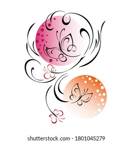decorative element with stylized butterflies and swirls on a white background