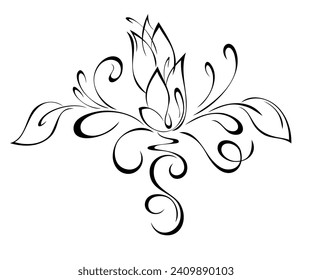 Decorative element with stylized flower buds, leaves and curls; graphic design