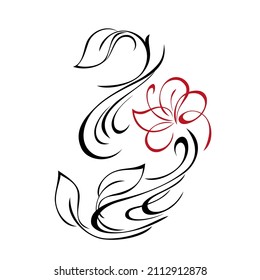 decorative element with a stylized flower on the stem, leaves and curls. graphic decor
