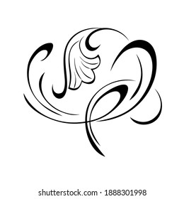 decorative element with stylized flower and vignettes in black lines on white background