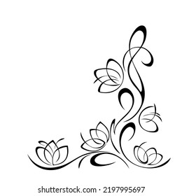 decorative element with stylized flowers and curls in black lines on a white background. Corner design