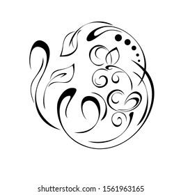 decorative element with stylized flowers, leaves and curls in black lines on a white background