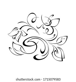 decorative element with stylized flowers, leaves and swirls in black lines on a white background