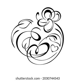 dekoratives Element mit stylisierten Blumen, Blättern, Glockenbögen und einem kleinen Herz. Grafikdekor